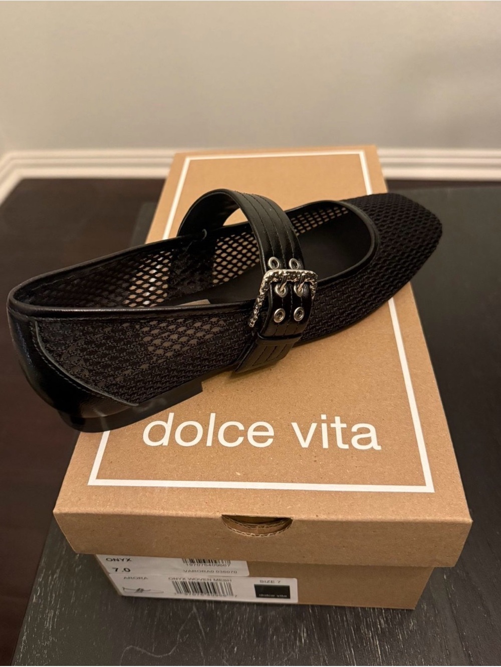 Dolce Vita Black Mesh Mary Jane Flat with Buckle Strap - Picture 2 of 4